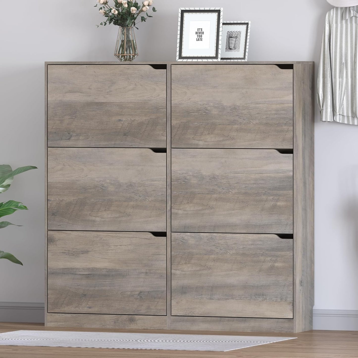 Shoe Cabinet with 6 Flip Drawers, Slim Narrow Shoe Storage Cabinet, Freestanding Shoe Organizer for