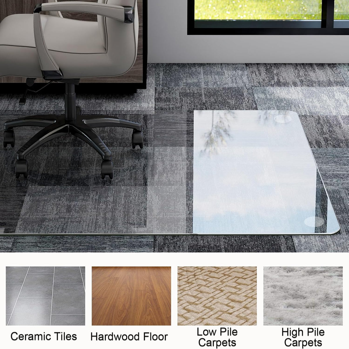GLSLAND 54"x32" Tempered Glass Chair Mat Heavy-Duty Floor Protector for Carpet & Hard Floors