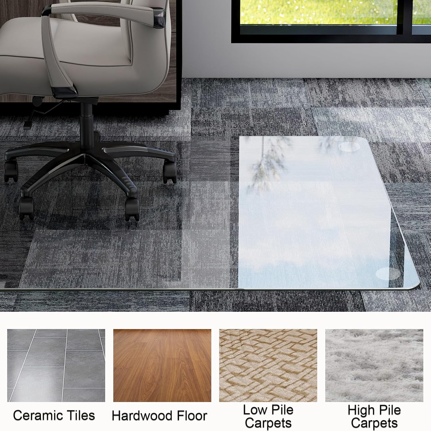 GLSLAND 54"x32" Tempered Glass Chair Mat Heavy-Duty Floor Protector for Carpet & Hard Floors
