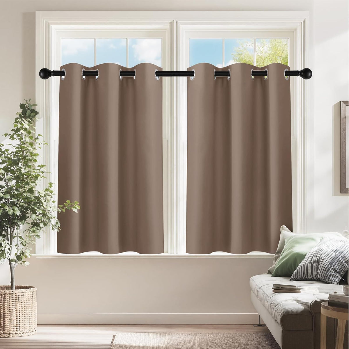 PONY DANCE Kitchen Window Curtains Short 36 inch Length, Blackout Privacy Half Window Drapes for