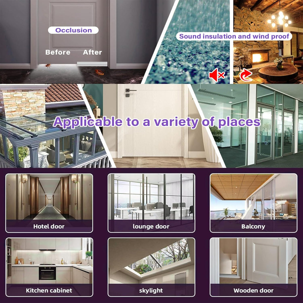 Weather Stripping Door Seal Strip for Gaps, Silicone Draft Stopper Adhesive Tape for Sliding Doors