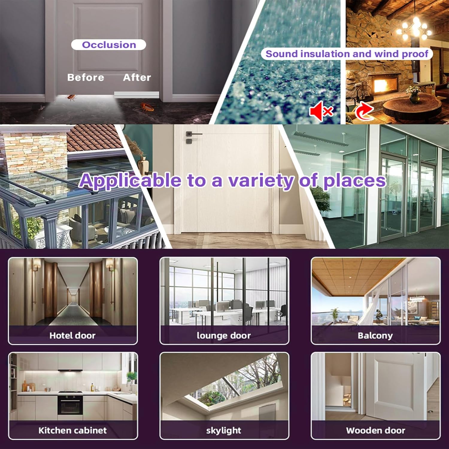 Weather Stripping Door Seal Strip for Gaps, Silicone Draft Stopper Adhesive Tape for Sliding Doors