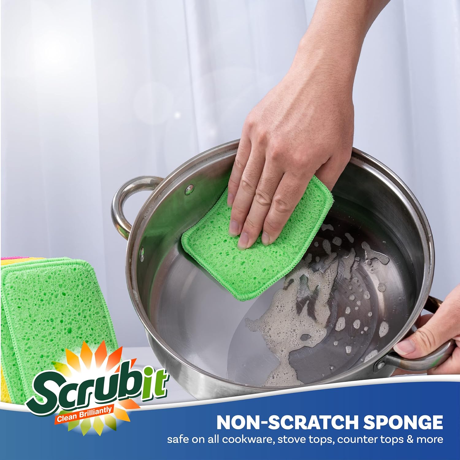 Scrub and Wipe Cleaning Sponges [10 Pack] – SCRUBIT Dual Sided Scouring Pad and Sponge - Reusable