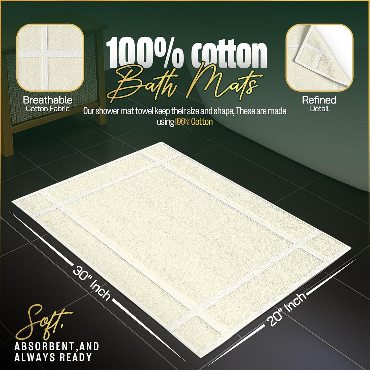Pearl Linens Pack of 6 100% Cotton Bath Mat 20x30 inches, Soft & Absorbent Quick Dry Bathroom Mat