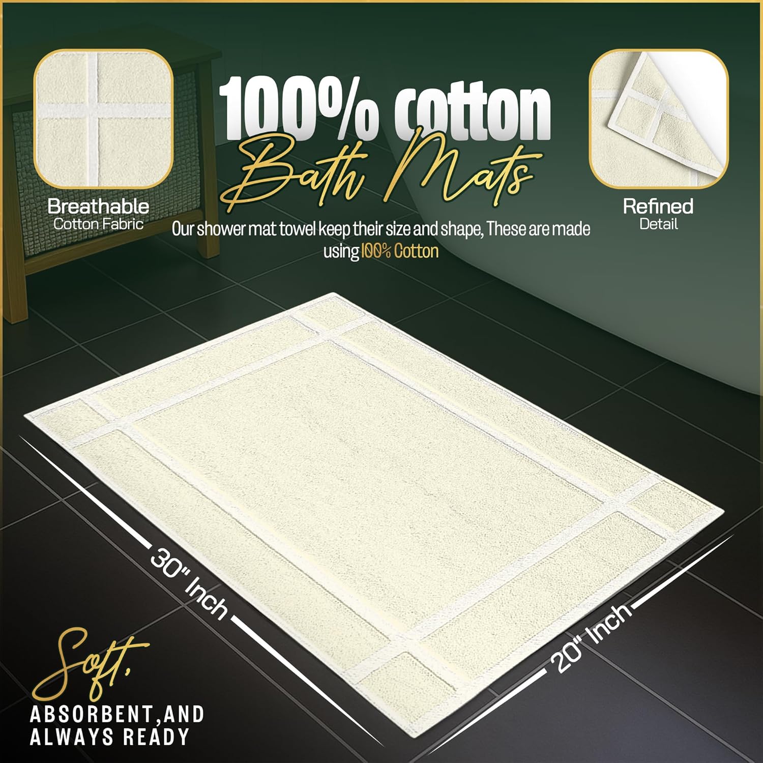 Pearl Linens Pack of 6 100% Cotton Bath Mat 20x30 inches, Soft & Absorbent Quick Dry Bathroom Mat