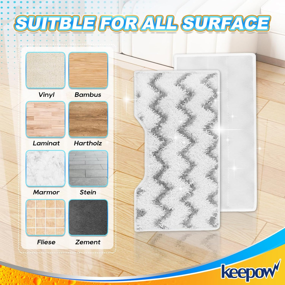 KEEPOW Reusable Mop Replacement Pads Compatible with Shark Vacmop VM252 VM200P12 VM252P10 VC205