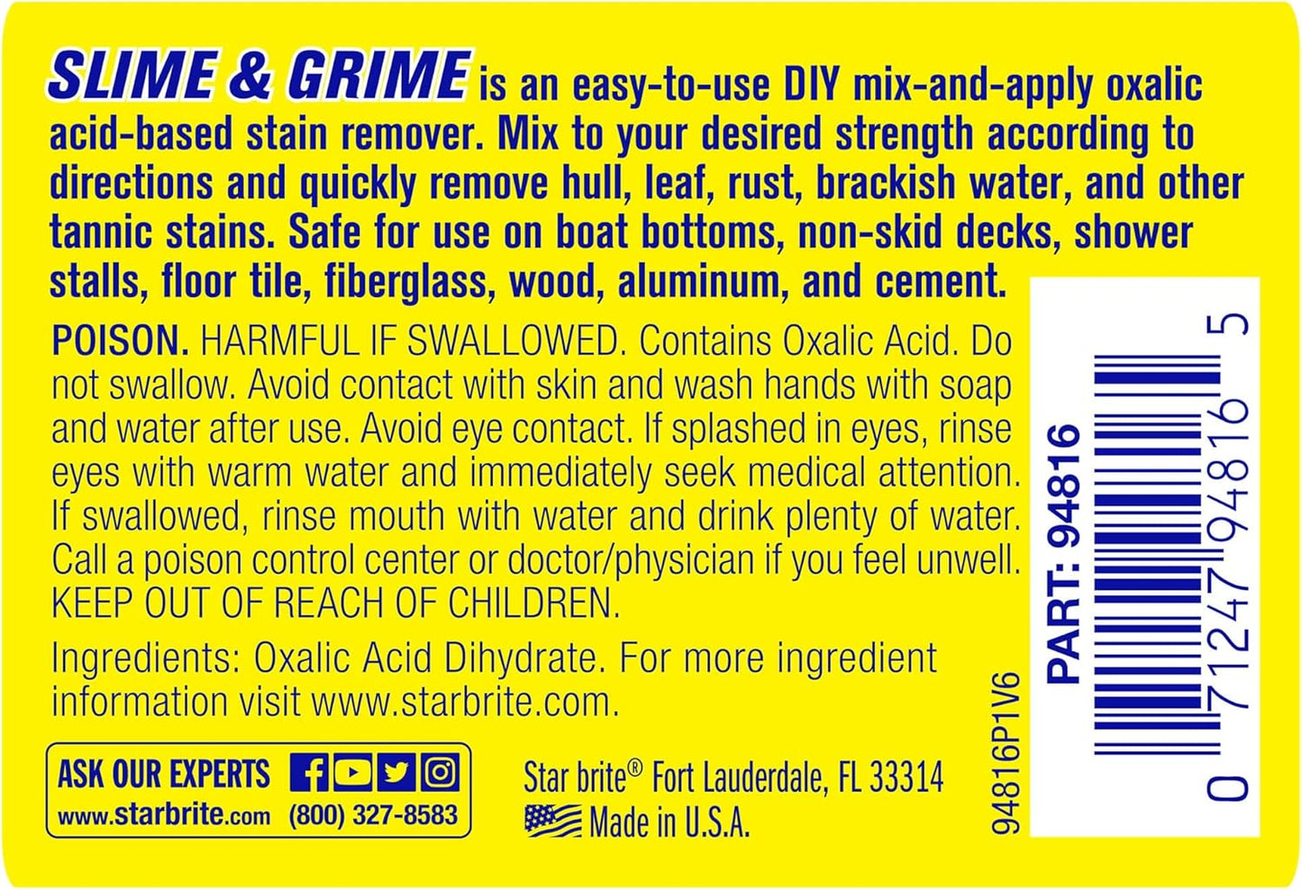 STAR BRITE Slime & Grime Stain Remover - Concentrate Makes 5 Gallons - Remove Tarnish, Rust & Tough
