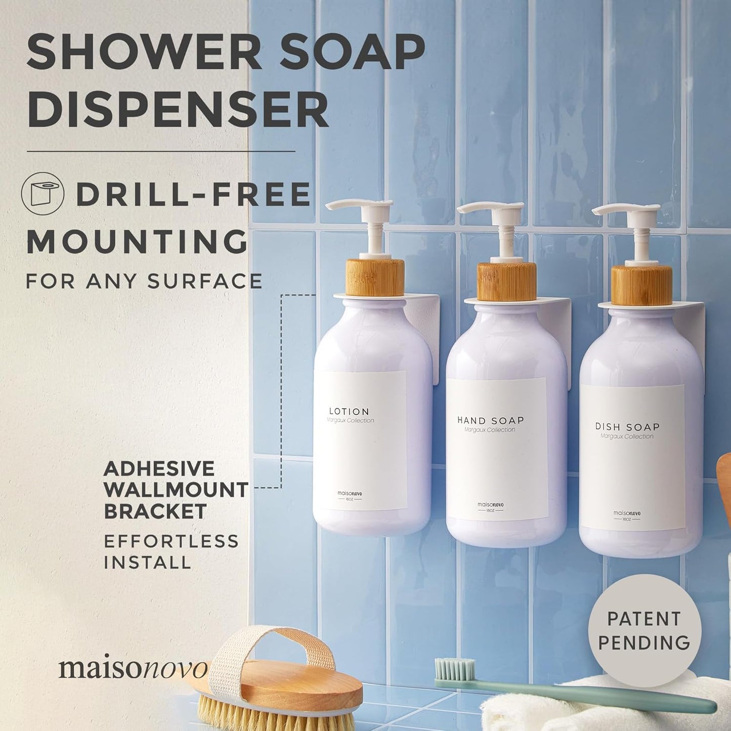 MaisoNovo Shampoo and Conditioner Dispenser - Shower Soap Dispenser Wall Mounted - 16.9 fl oz Set