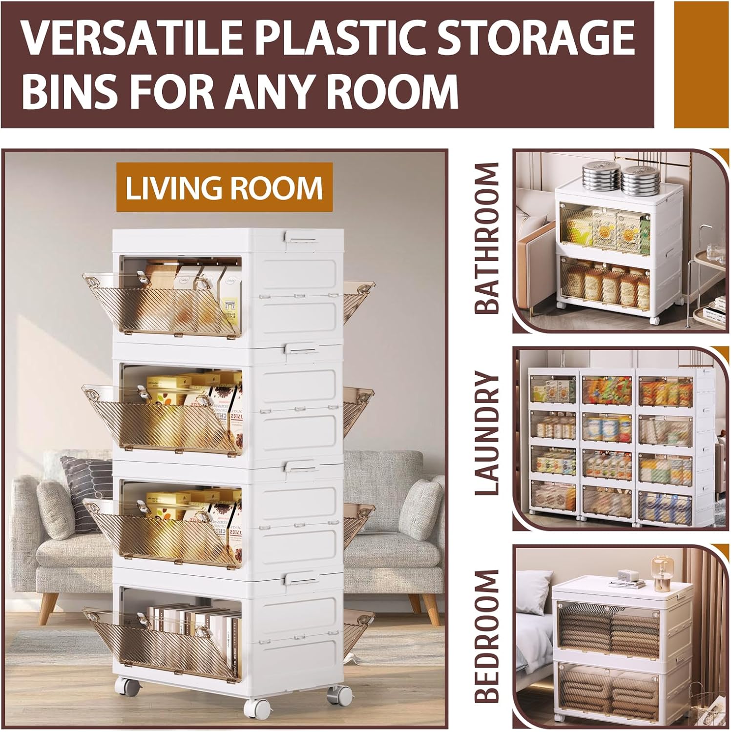 QudraKast 4-Tier Stackable Plastic Storage Bins - 67QT Stackable Storage Bins - Closet Organization