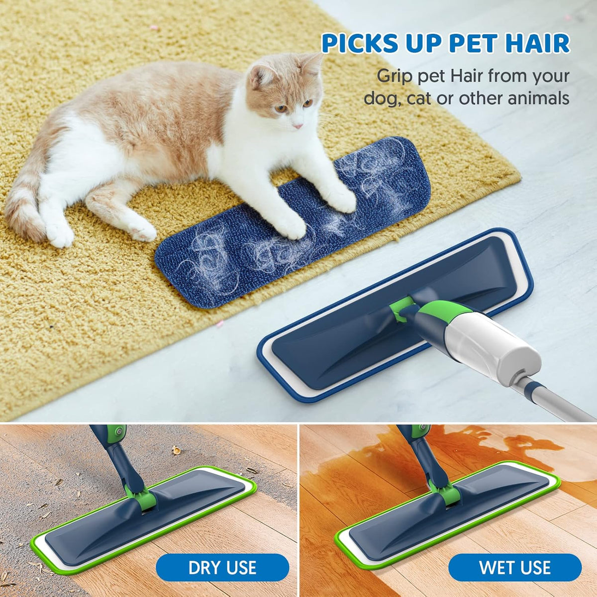 MEXERRIS Spray Wet Mops with 5X Washable Pads for Floor Cleaning, Dust Mops with 2X Bottles