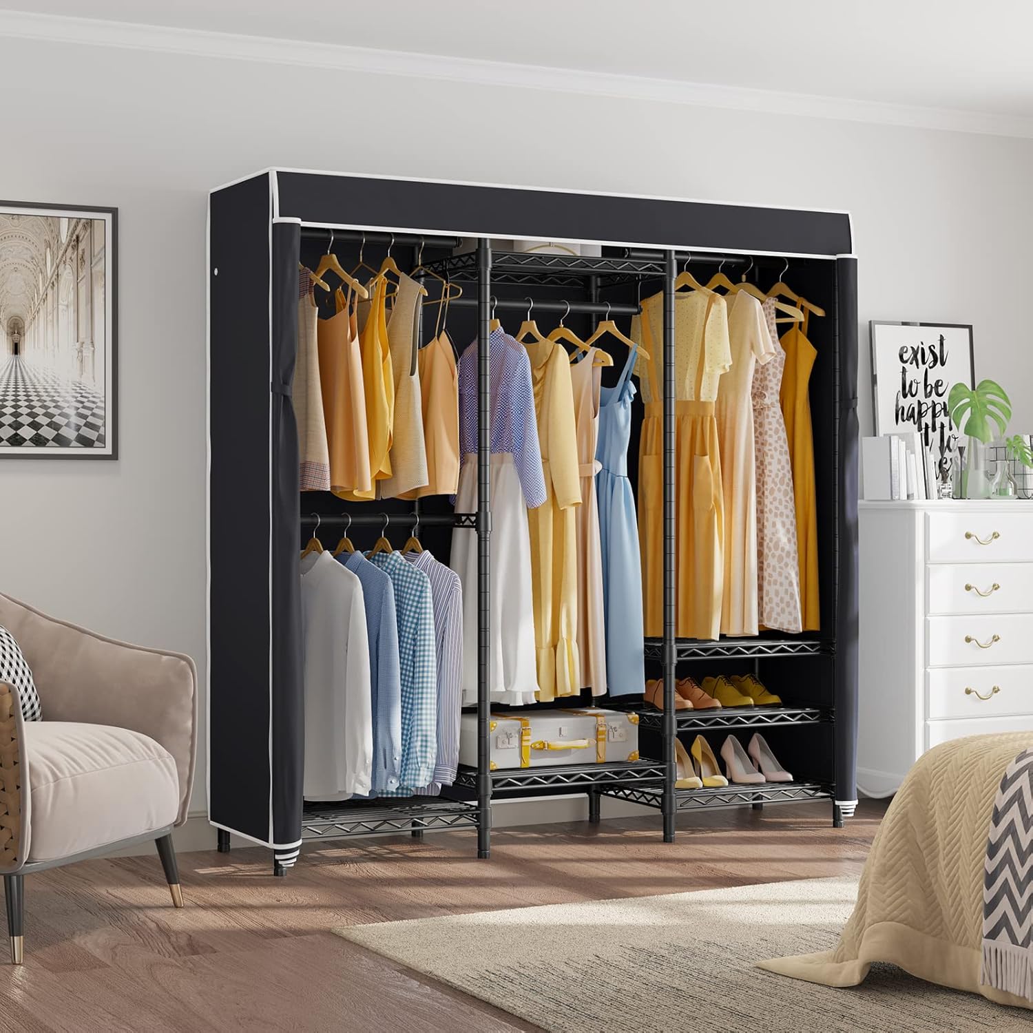 VIPEK V5C Covered Clothes Rack Heavy Duty Portable Closet Wardrobe, Freestanding Black Metal