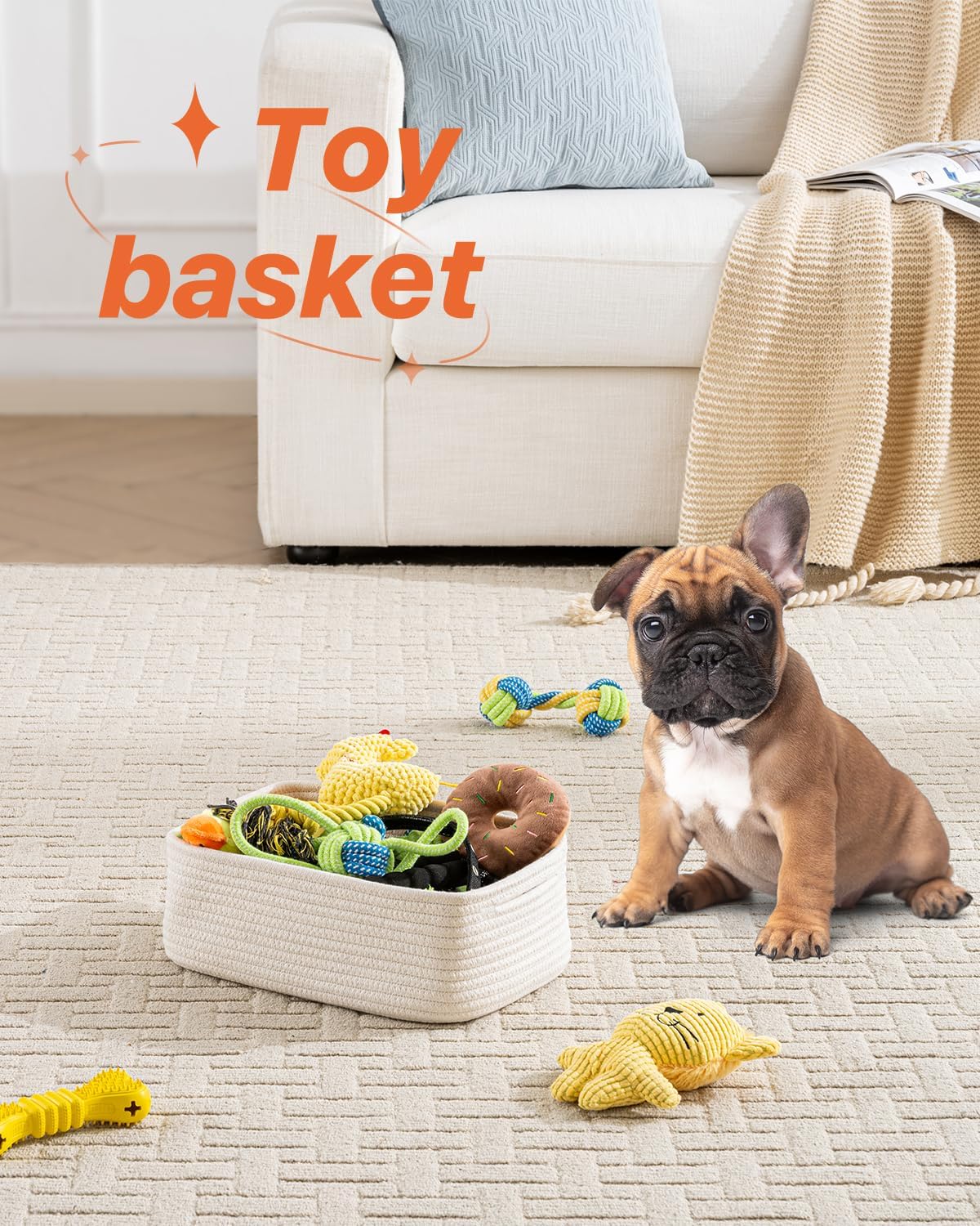 Small Woven Basket, 12 x 8 x 4.5 Inches, Storage Basket for Organizing, Cute Small Rope Shelf