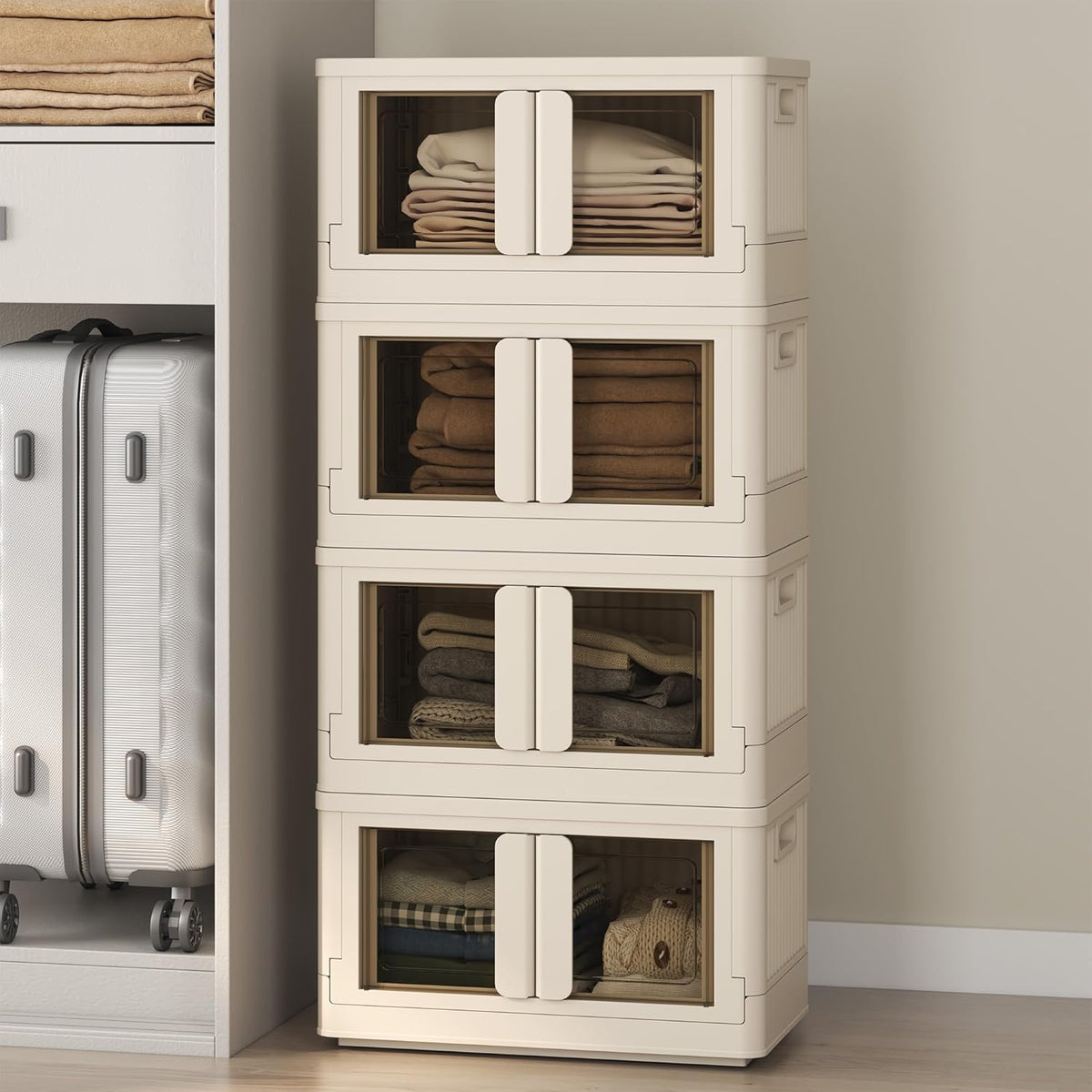 FLEXIMOUNTS 150 QT Stackable Storage Bins With Lids, Collapsible Plastic Storage Bins, Closet