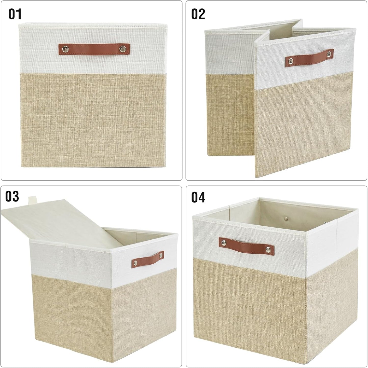 Collapsible Fabric Storage Cube Bins with 2 Reinforced PU Handles, Foldable Storage Organizer