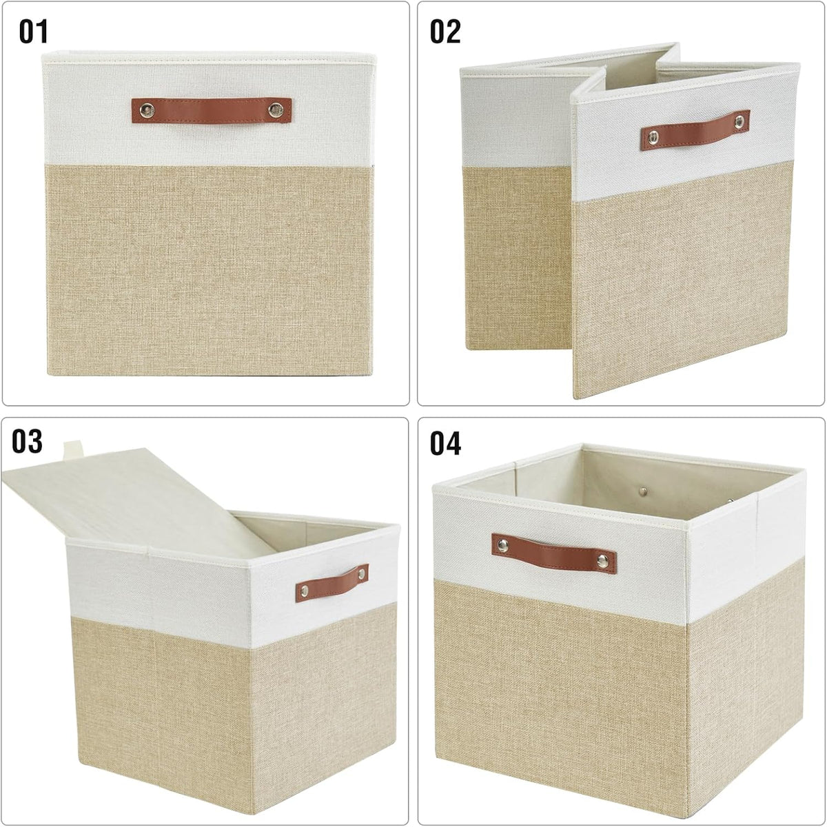 Collapsible Fabric Storage Cube Bins with 2 Reinforced PU Handles, Foldable Storage Organizer