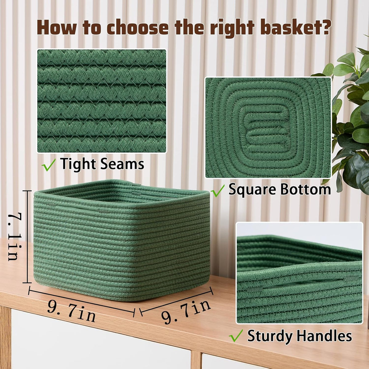 Small Organizing Baskets for Cubes Shelf, 9.7x9.7x7.1 Inch Rope Woven Storage Bins for Nursery
