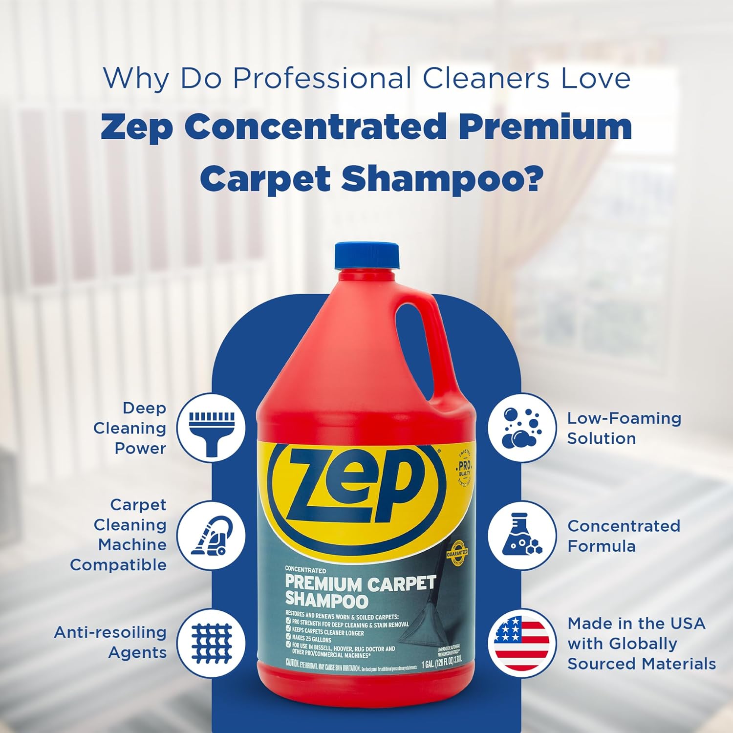 Zep Premium Carpet Shampoo - 1 Gal (Case of 4) - ZUPXC128 - Deep Cleaning and Stain Removal, For