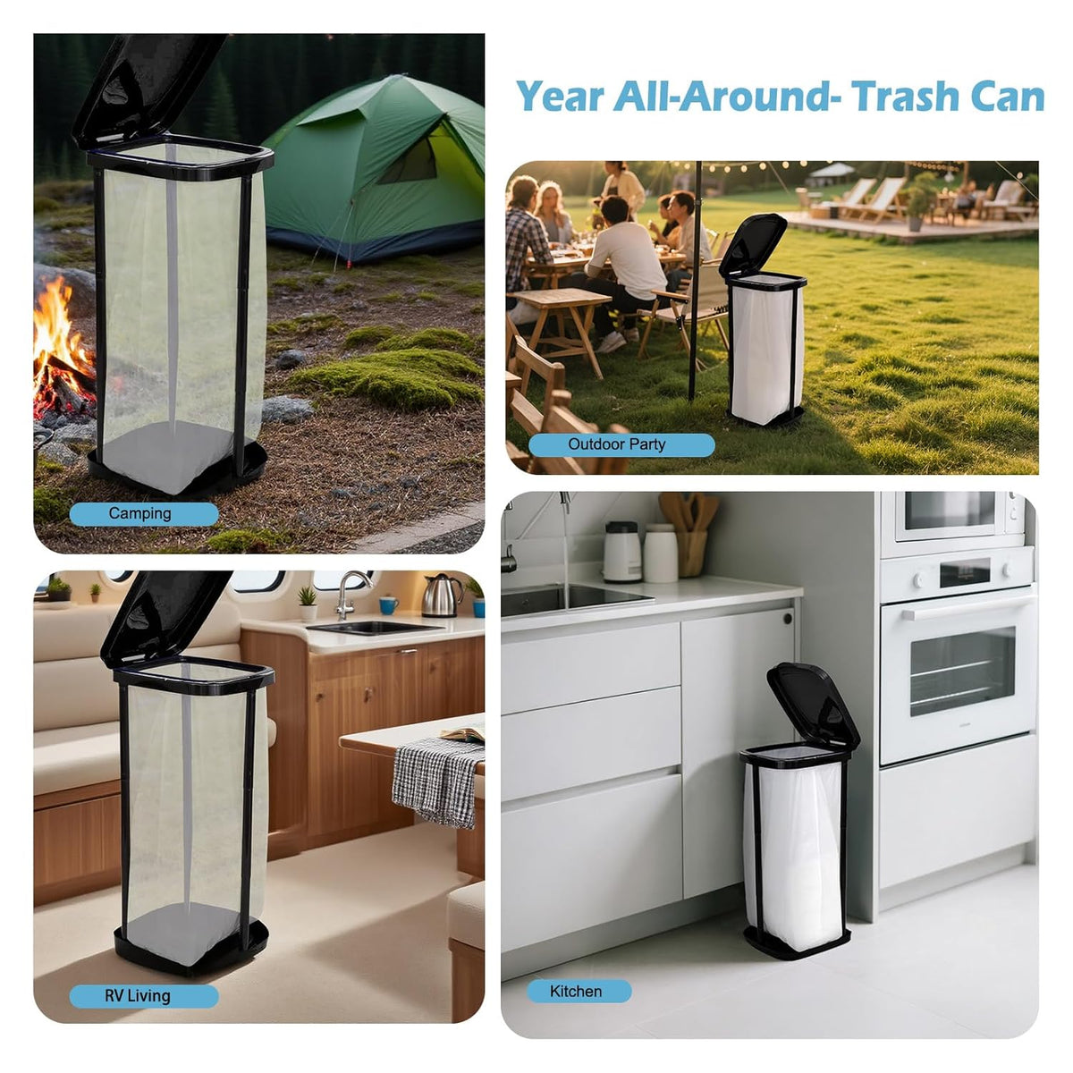 Collapsible Trash Bag Holder Portable Garbage Bin Holder Stand for Kitchen Outside 13 Gallon