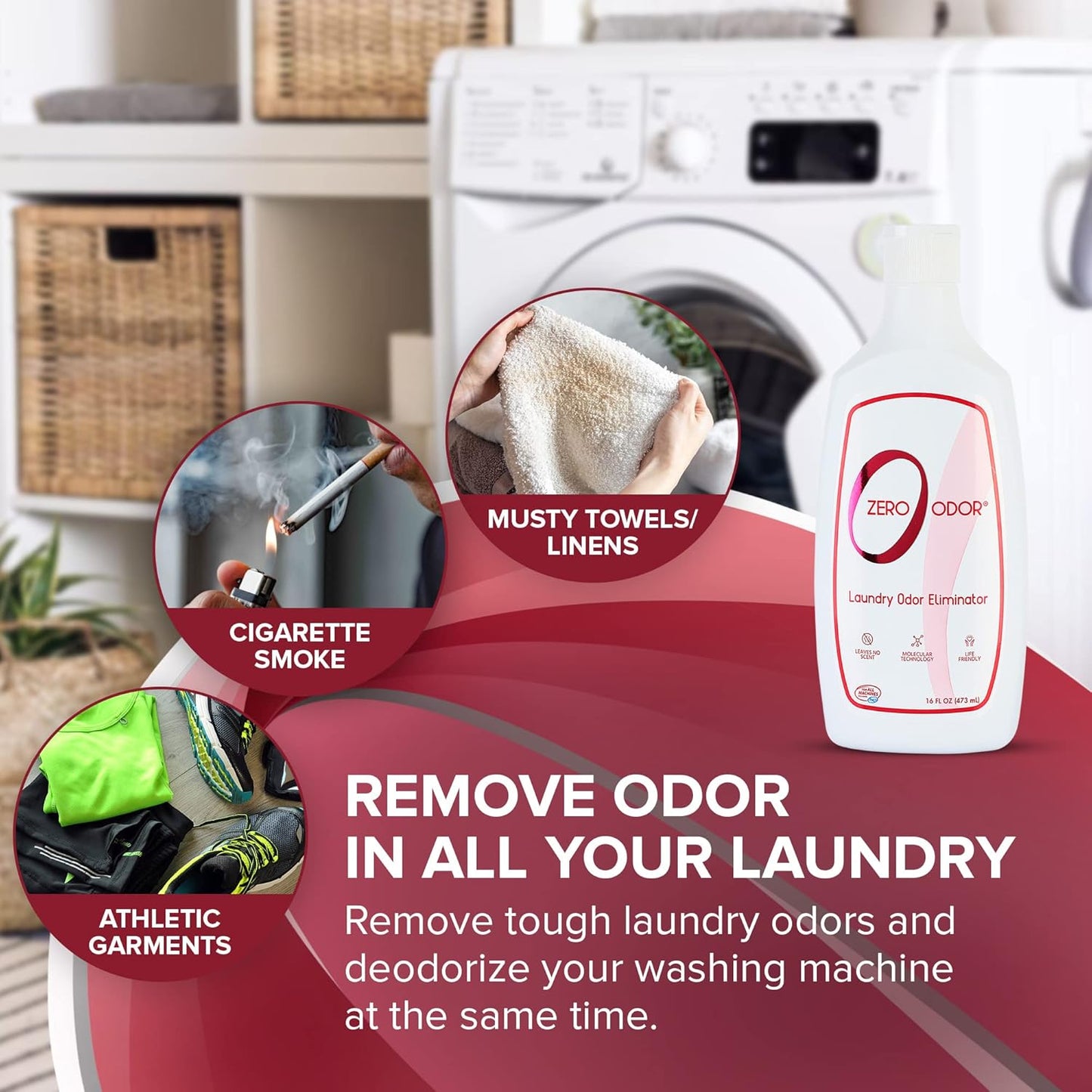 Zero Odor – Laundry Odor Eliminator - Permanently Eliminate laundry Odor – Patented Molecular