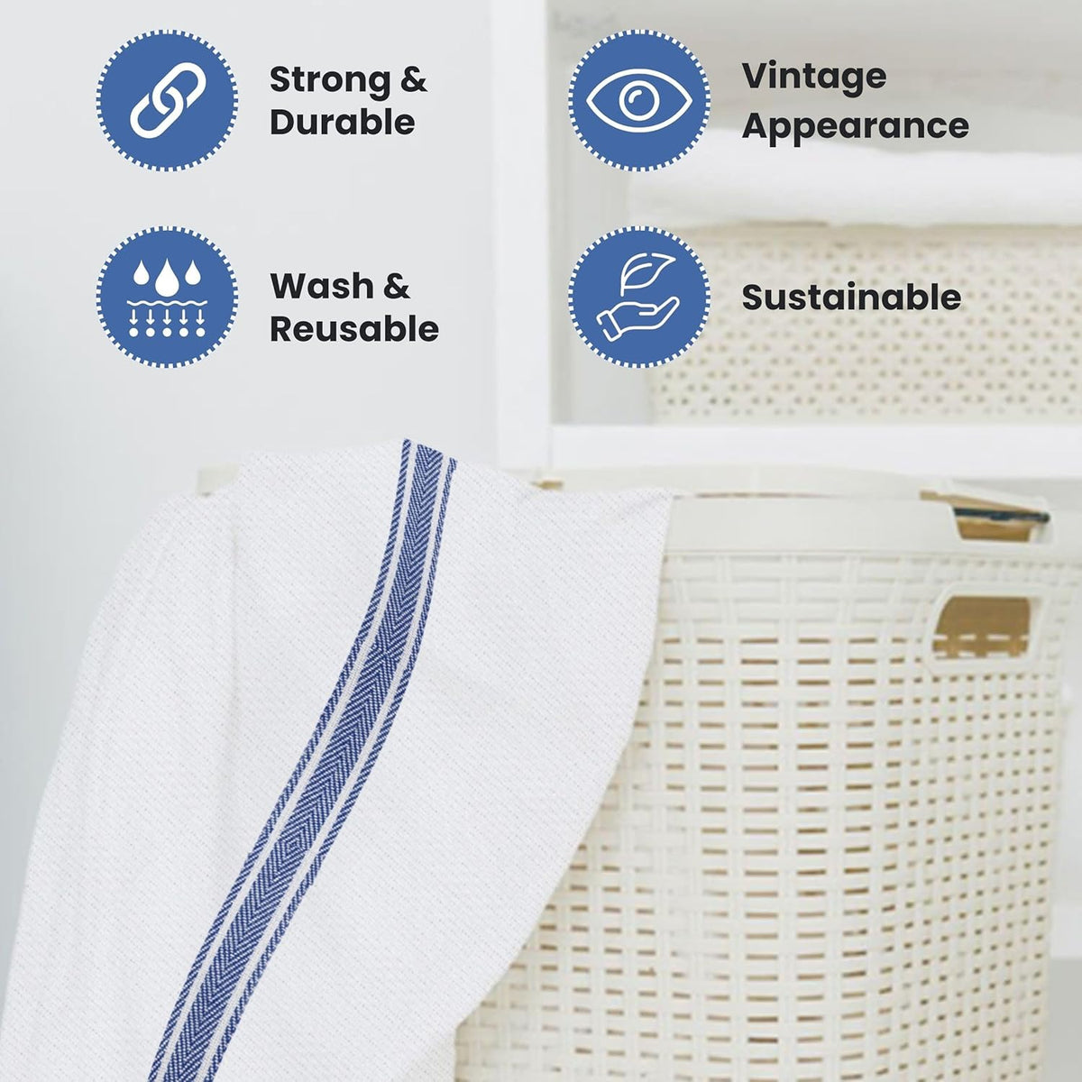 WHITEWRAP Kitchen Dish Towels for Kitchen, Highly Absorbent for Drying and Cleaning, Durable and