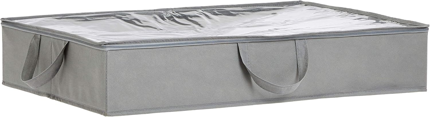 Amazon Basics Under Bed Fabric Zipper Storage Container Bags with Window and Handles, 2-Pack, 30.2