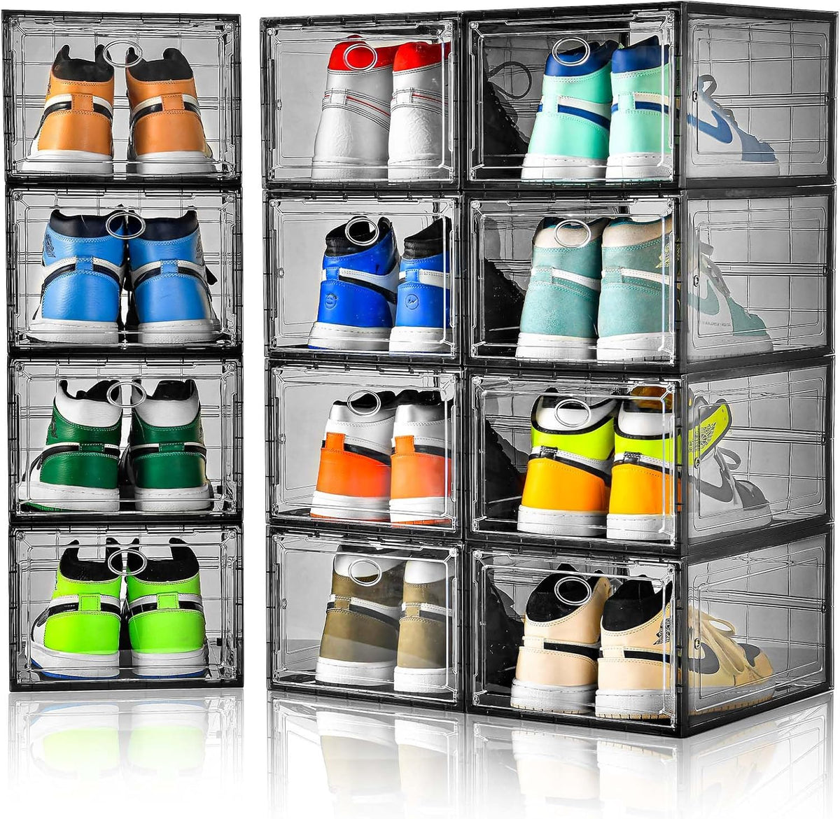 12 Pack Shoe Boxes Stackable,Upgraded Sturdy Shoe Storage Boxes with Clear Magnetic