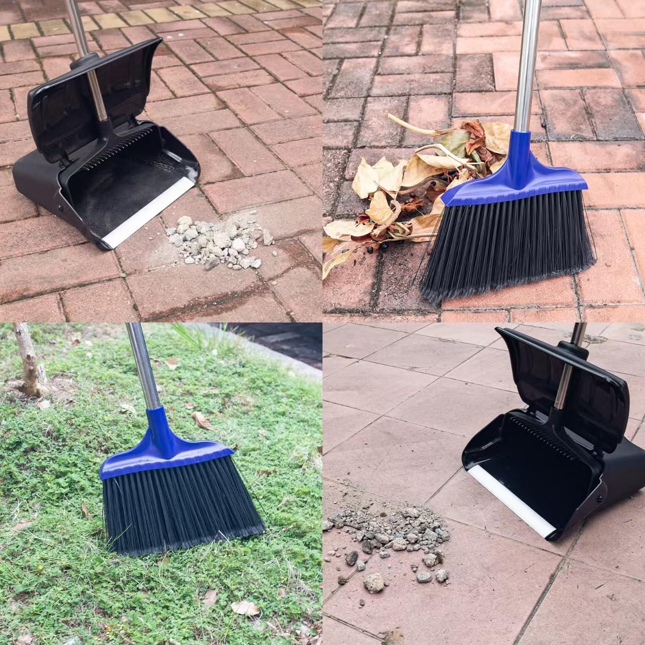 Kefanta Outdoor Heavy Duty 2 Brooms and Dustpan Set with Aluminum Flat Lip for Courtyard Garage