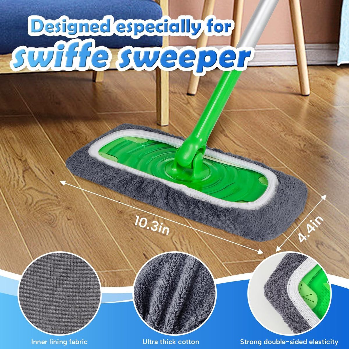 6 Pack Reusable Microfiber Mop Pads Compatible with Swiffer Sweeper Mop, Dry Sweeping Cloths & Wet