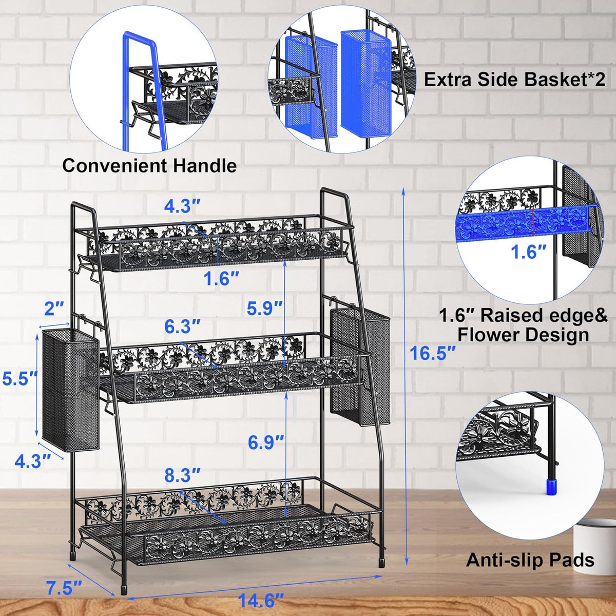 3-Tier Large Size Storage Rack,Counter Organiztion for Bathroom Countertop Organizer Shelf for