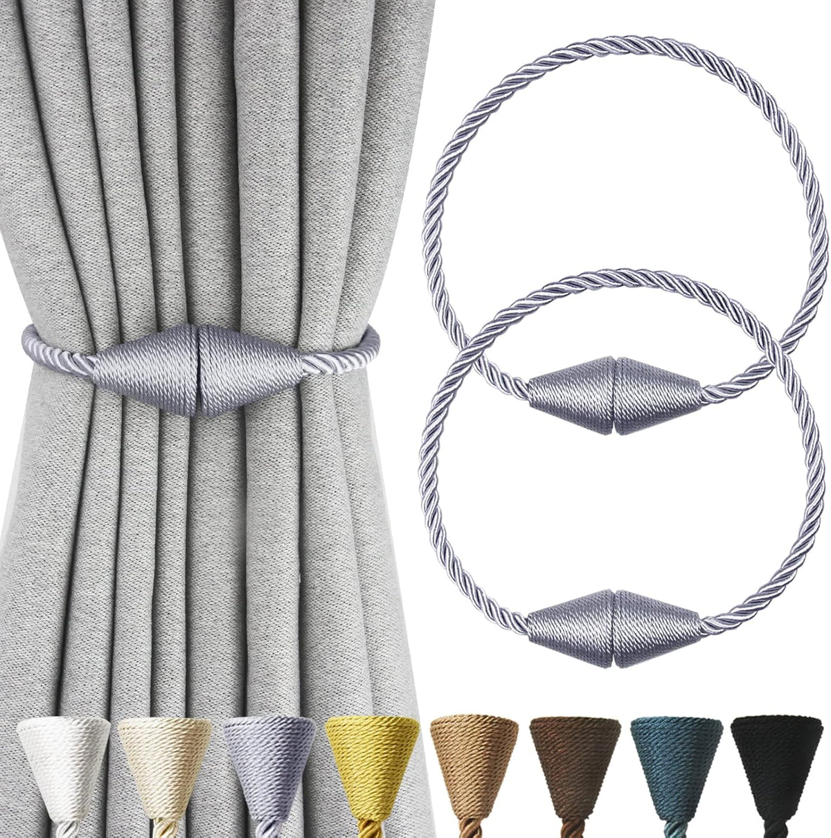 2 Pack Magnetic Curtain Tiebacks Rope Modern Handmade Curtain Tie Backs Decorative Drapes Weave