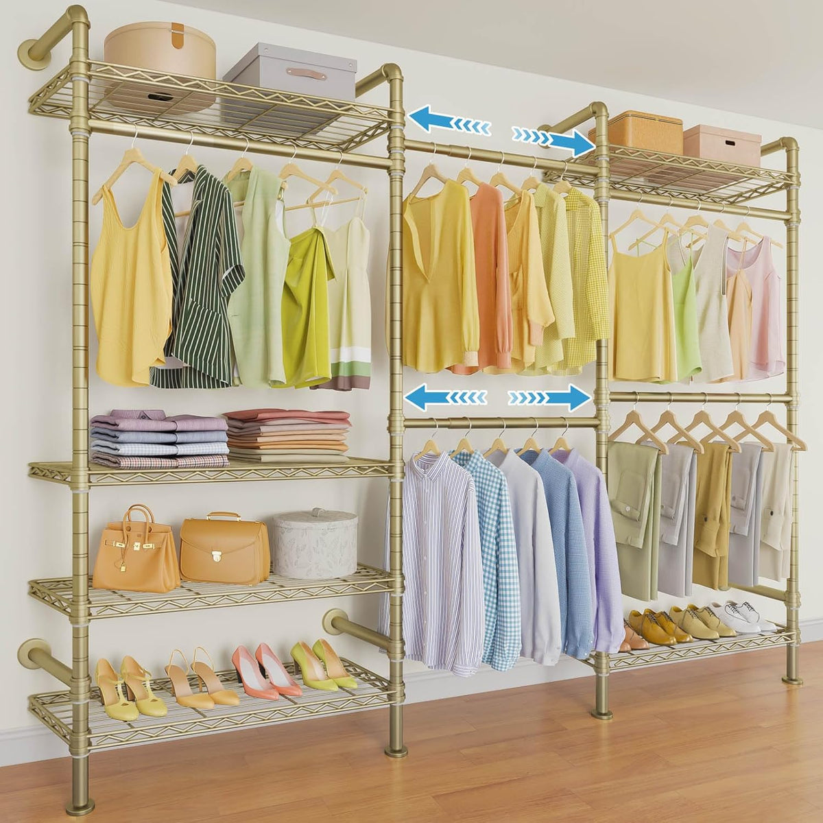 Timate F3 Garment Rack Heavy Duty Clothes Rack for Hanging Clothes, Expandable Industrial Pipe Wall