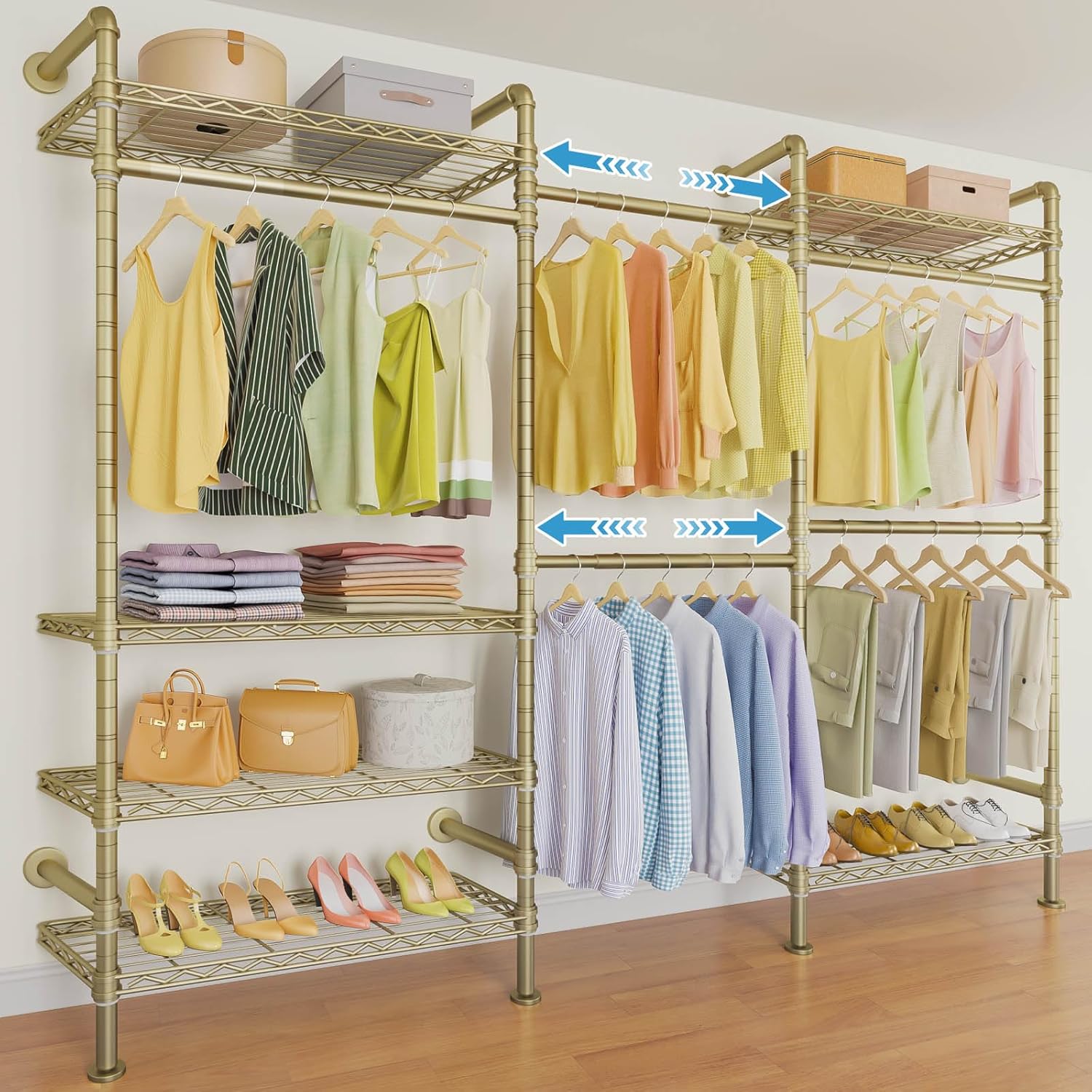 Timate F3 Garment Rack Heavy Duty Clothes Rack for Hanging Clothes, Expandable Industrial Pipe Wall
