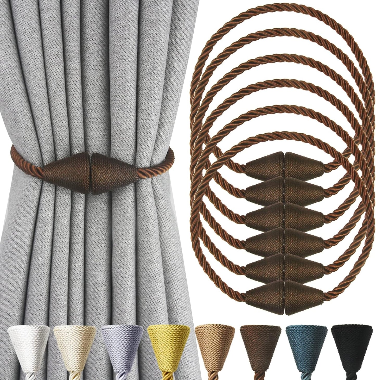 6 Pack Magnetic Curtain Tiebacks Rope Modern Handmade Curtain Tie Backs Decorative Drapes Weave