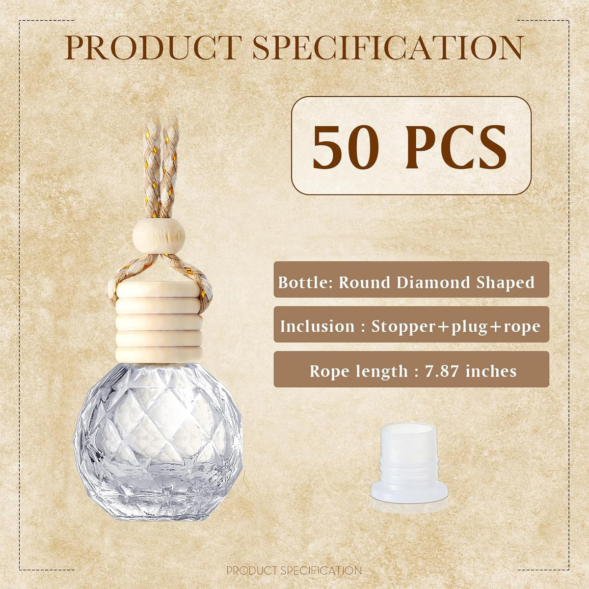 BBTO 50 Pcs Hanging Car Air Freshener Car Diffuser Bottles Empty Glass Perfume Bottle Freshener