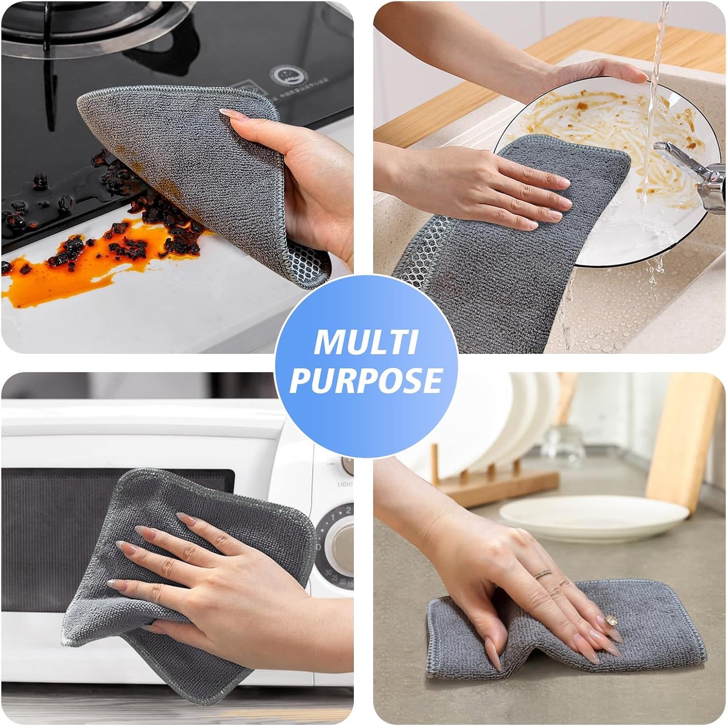 KinHwa Kitchen Washcloths for Dishes Absorbent Microfiber Dish Cloths Quick Dry Dish Rags with Poly