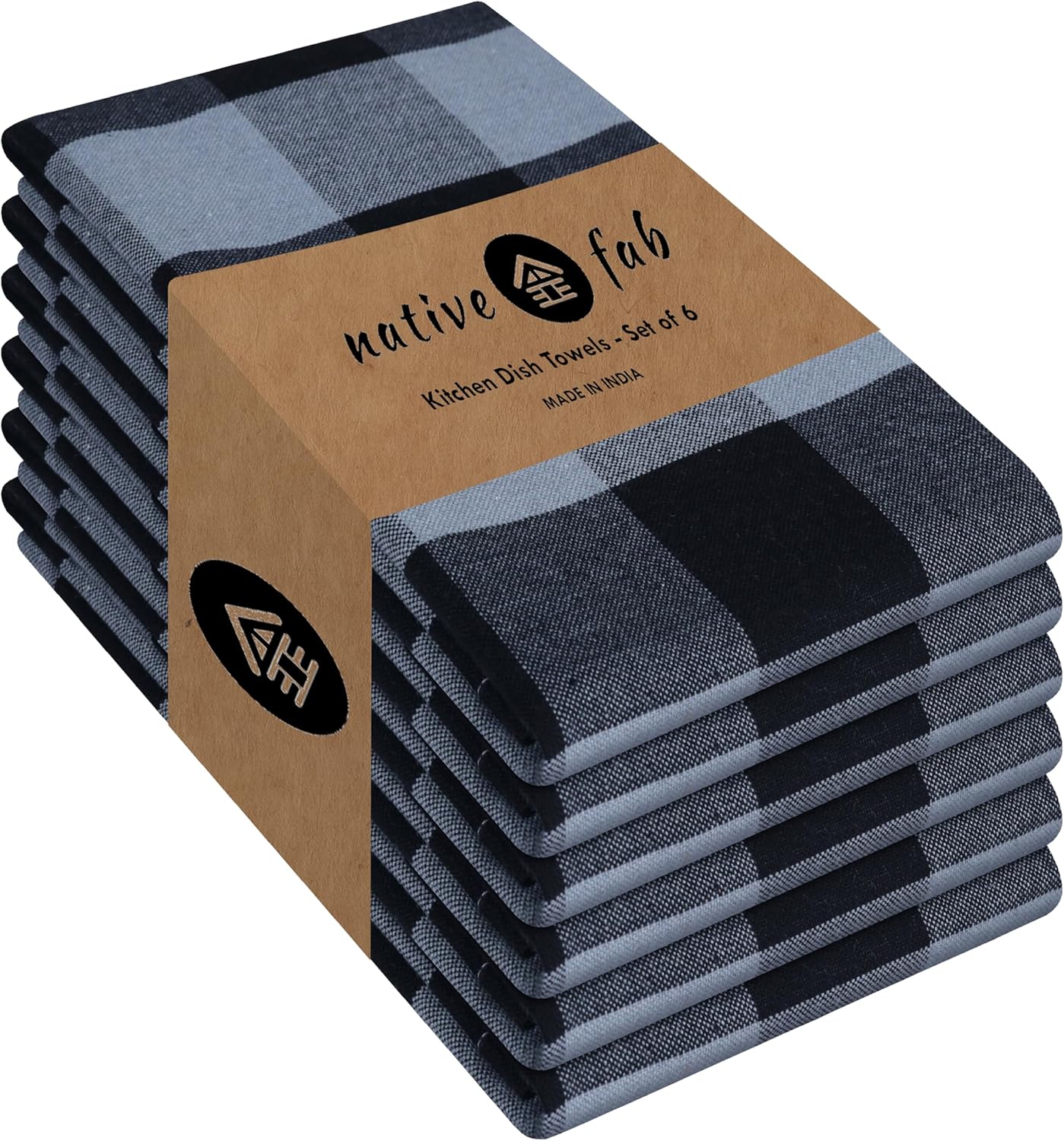 Native Fab 6 Pack Buffalo Check Kitchen Dish Towels, Cotton, Durable, Washable 16"x26" - Tea Towel