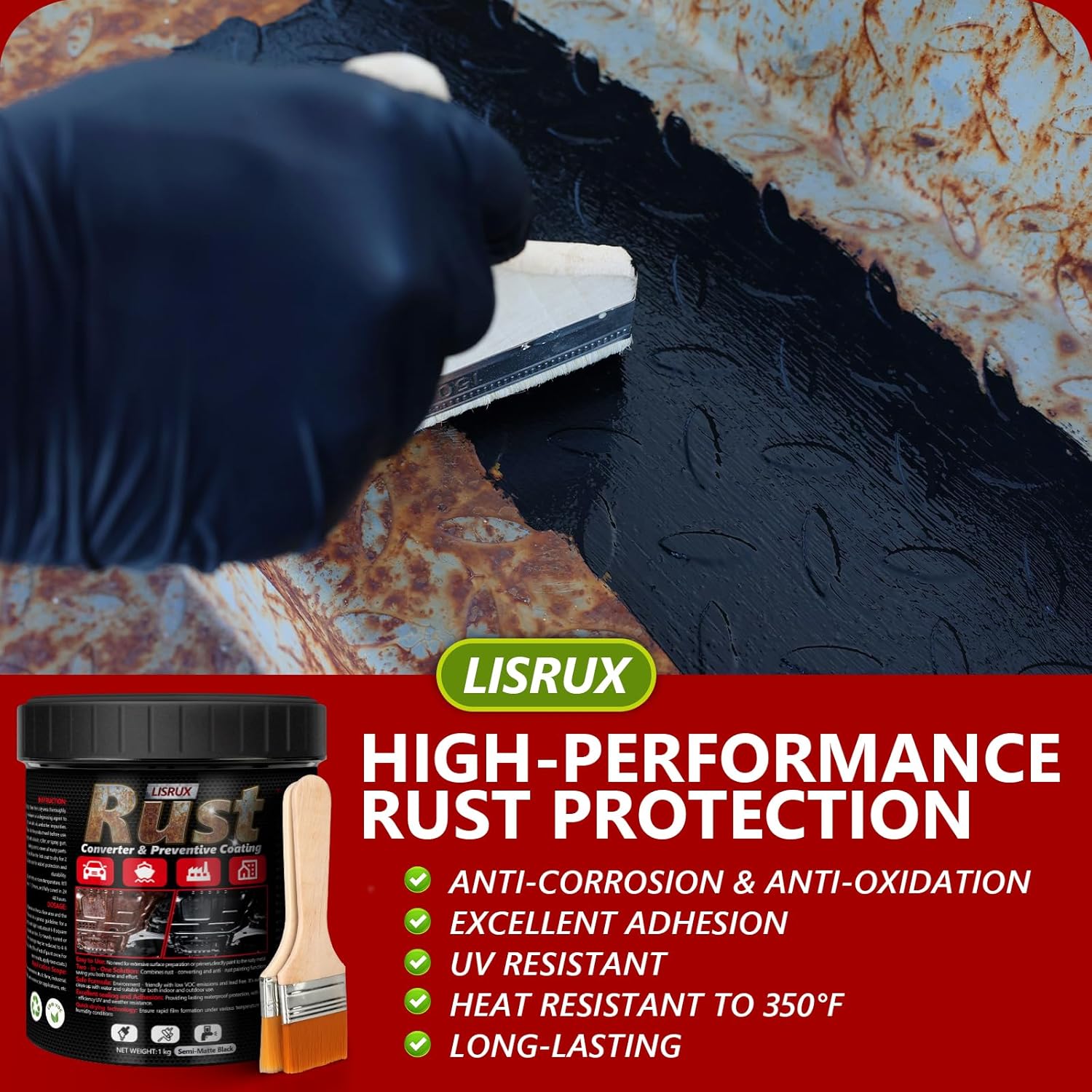 4-in-1 Rust Converter & Metal Primer, 34 Fl Oz Black Rust Inhibitor Paint for Metal, Automotive