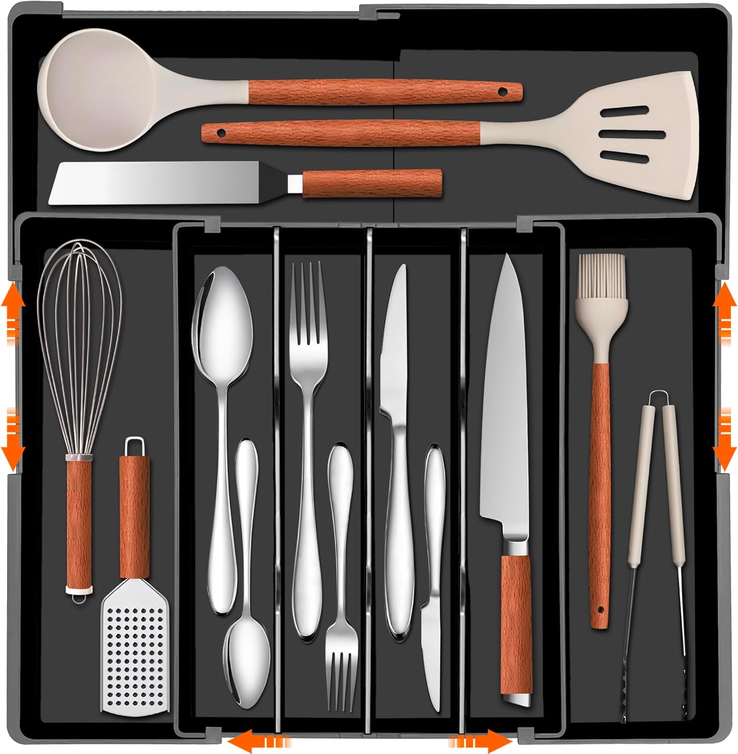 Expandable Large Silverware Organizer - BPA-Free Food-Safe Utensil Drawer Organizer Adjustable