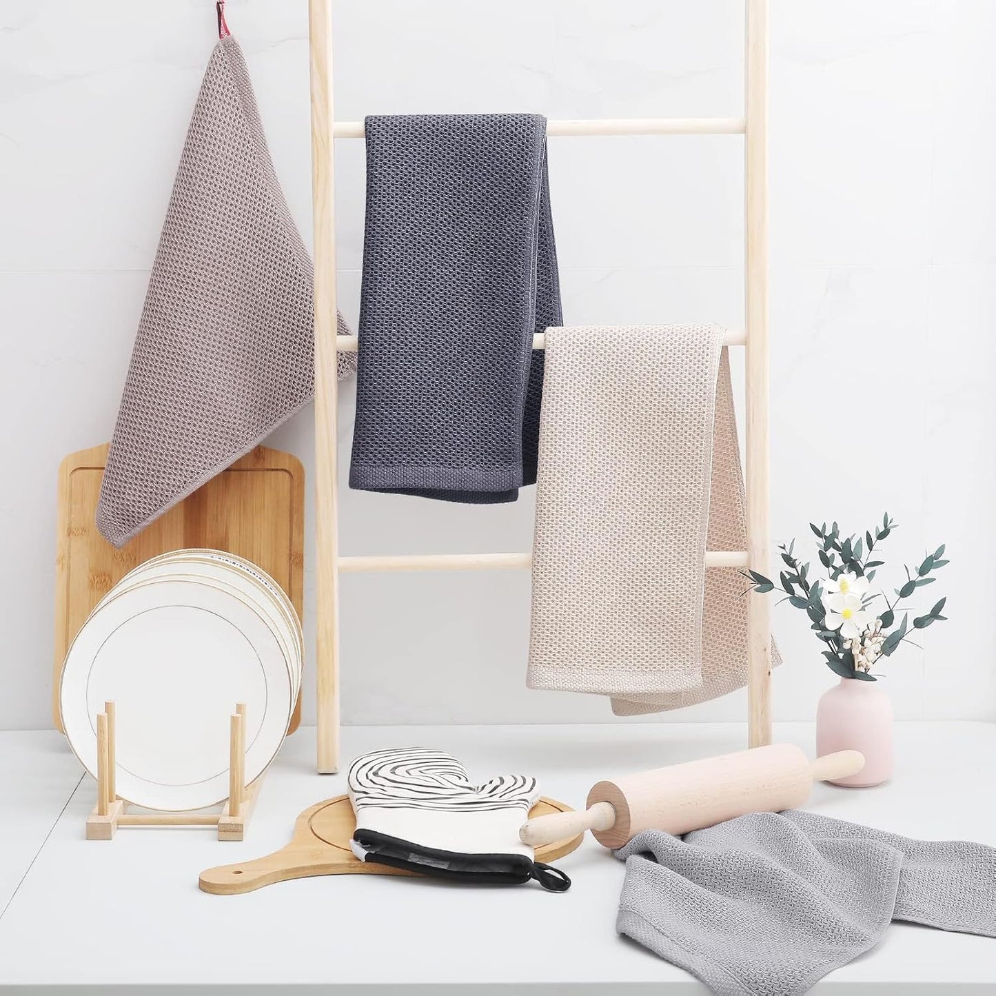 Homaxy 100% Cotton Waffle Weave Kitchen Dish Towels, Ultra Soft Absorbent Quick Drying Cleaning
