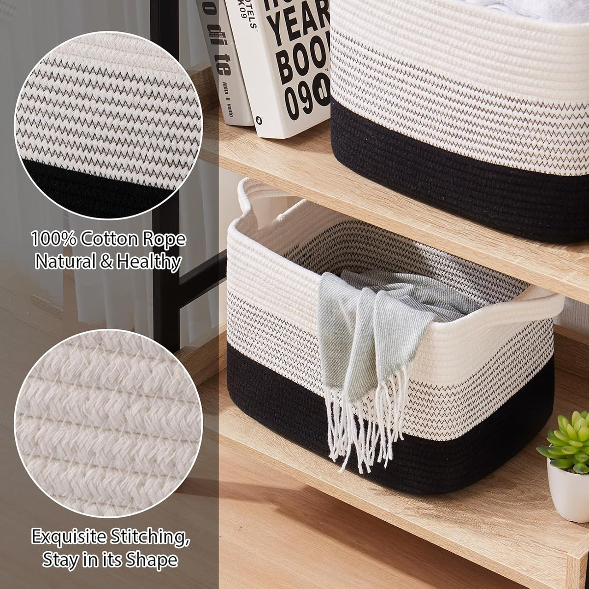 Storage Baskets for Organizing, Woven Baskets for Shelves, Rectangle Decorative Organizer for
