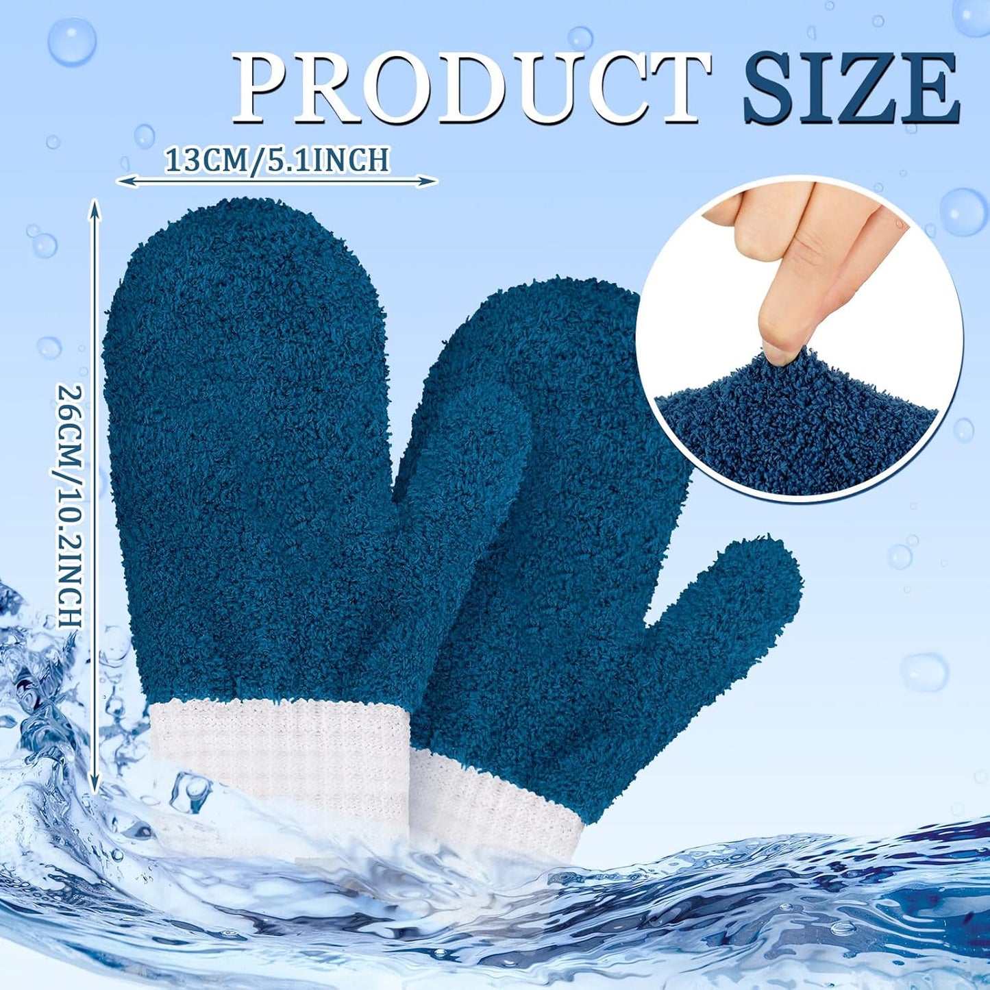 BBTO 3 Pairs Microfiber Dusting Mitt with Thumb Household Cleaning Gloves No Scratch Reusable