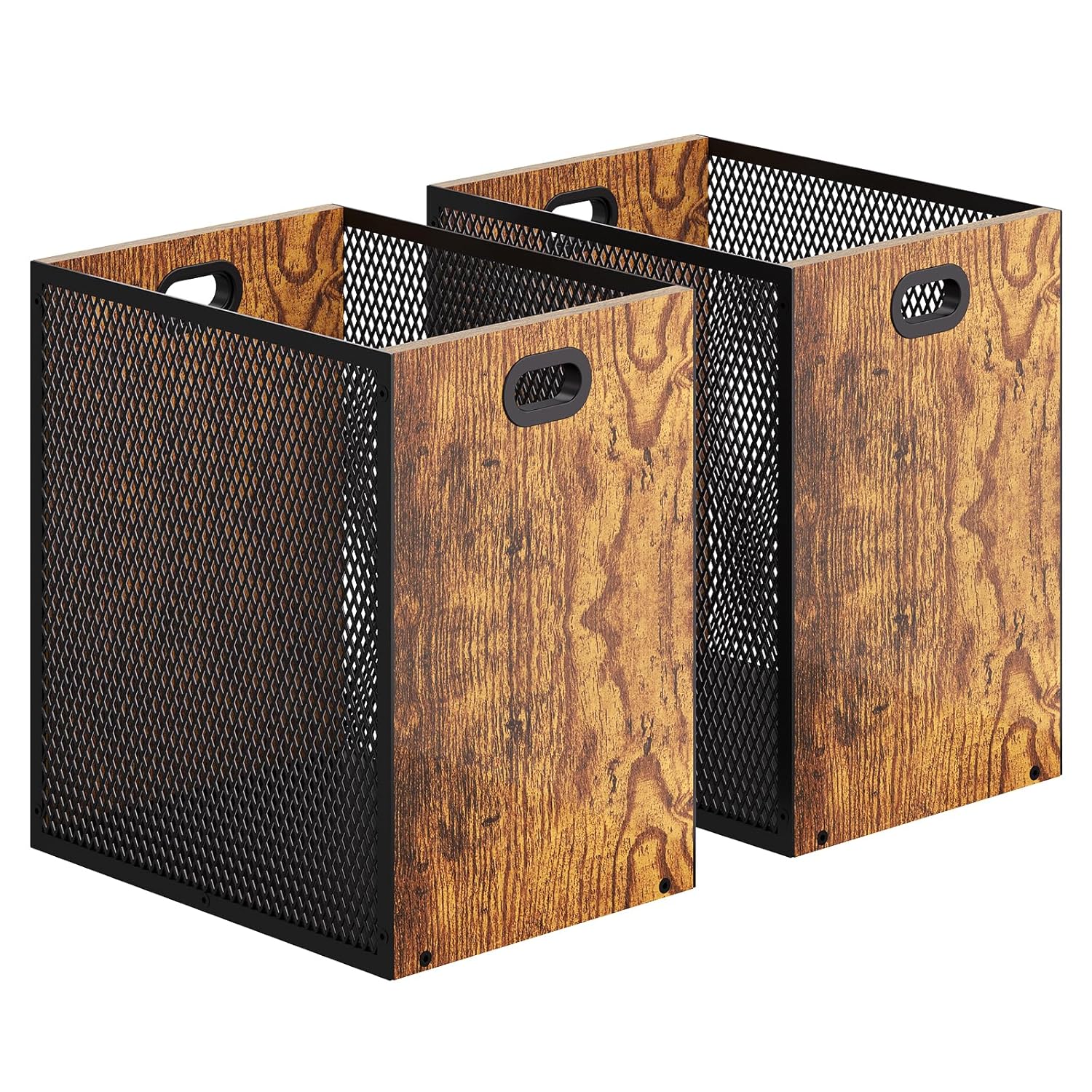 Retro Office Trash Can, Iron and Wood Combination Bedroom Garbage Can, Rectangular Design