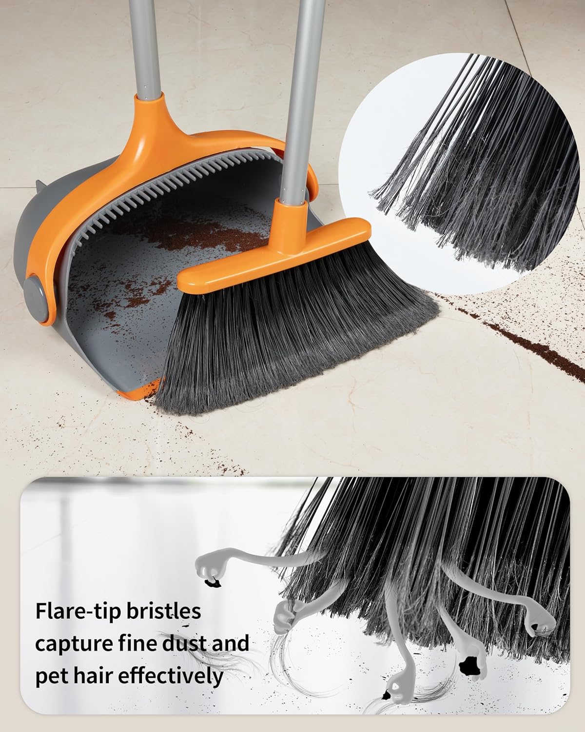 MR.SIGA Broom and Dustpan Set with Long Handle, Stand Upright Broom with Dustpan Combo for Cleaning