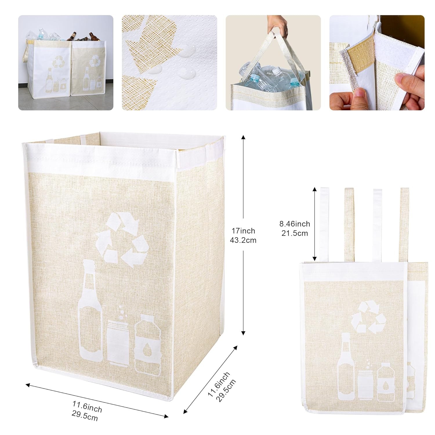 Recycle Waste Bag for Kitchen Home- Indoor Recycling Bins Trash Sorting Organizer, Reusable and
