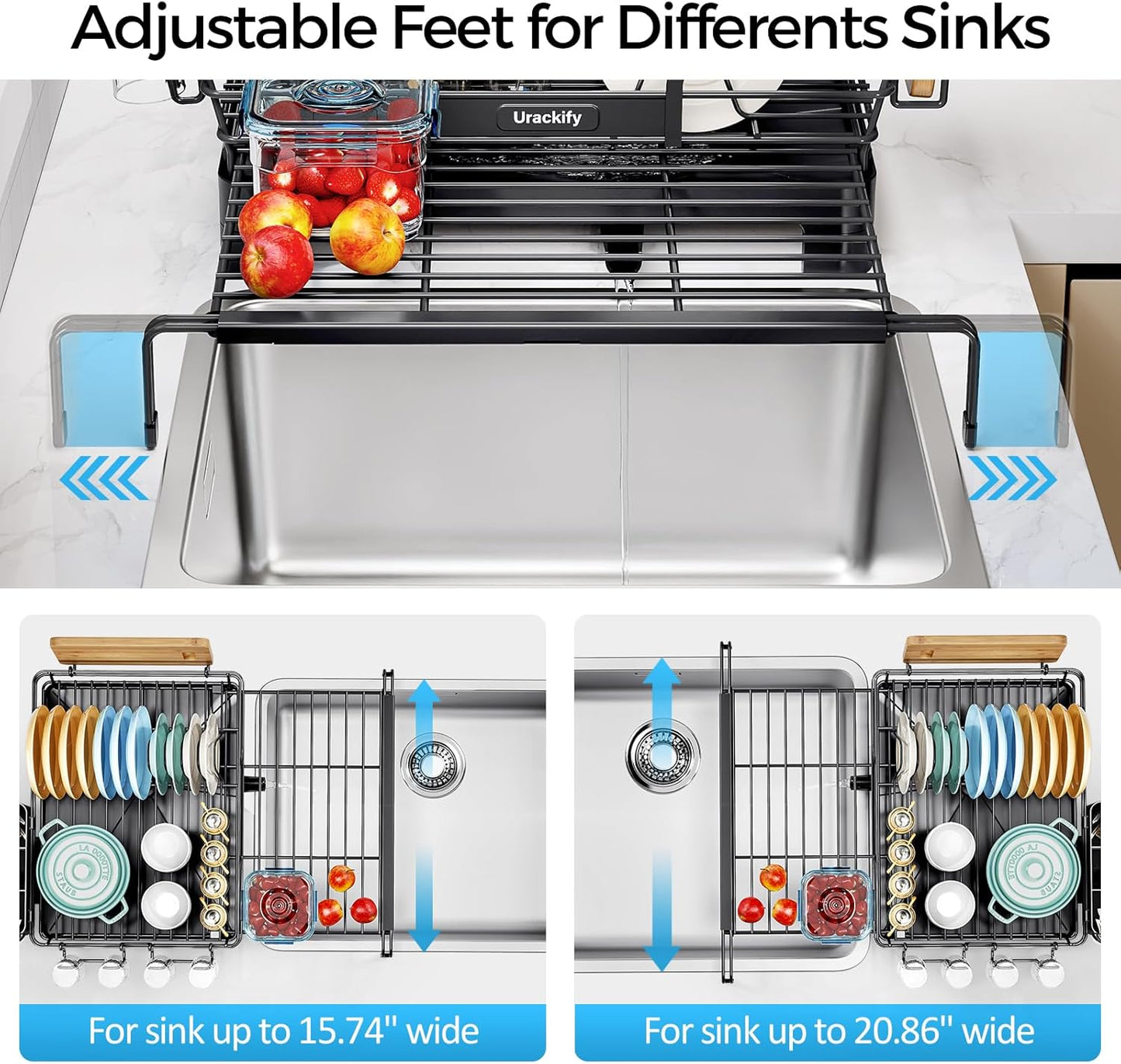 Extendable Dish Drying Rack, 2 in 1 Multifunction Dish Rack for Kitchen Counter, Expandable Dish