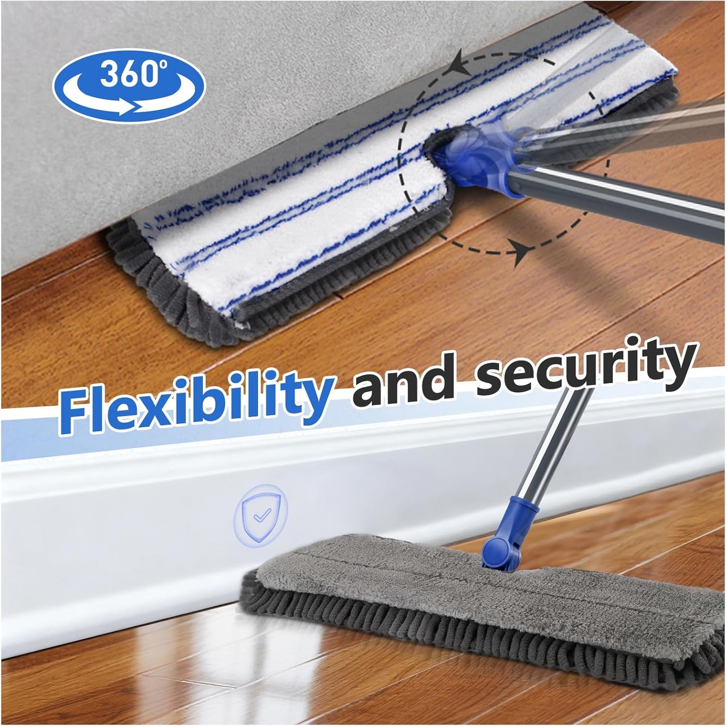 Masthome Microfiber Mops for Floor Cleaning,Dust Mop with 4 Reusable Pads,Flat Flip Mops for Wet &