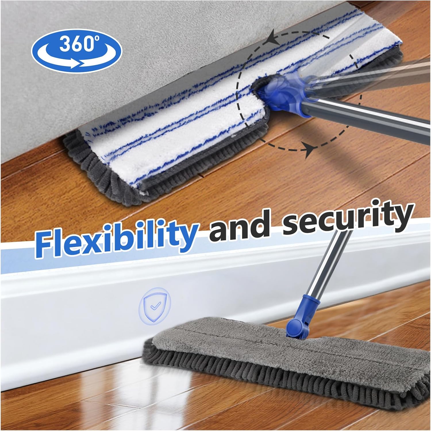 Masthome Microfiber Mops for Floor Cleaning,Dust Mop with 4 Reusable Pads,Flat Flip Mops for Wet &