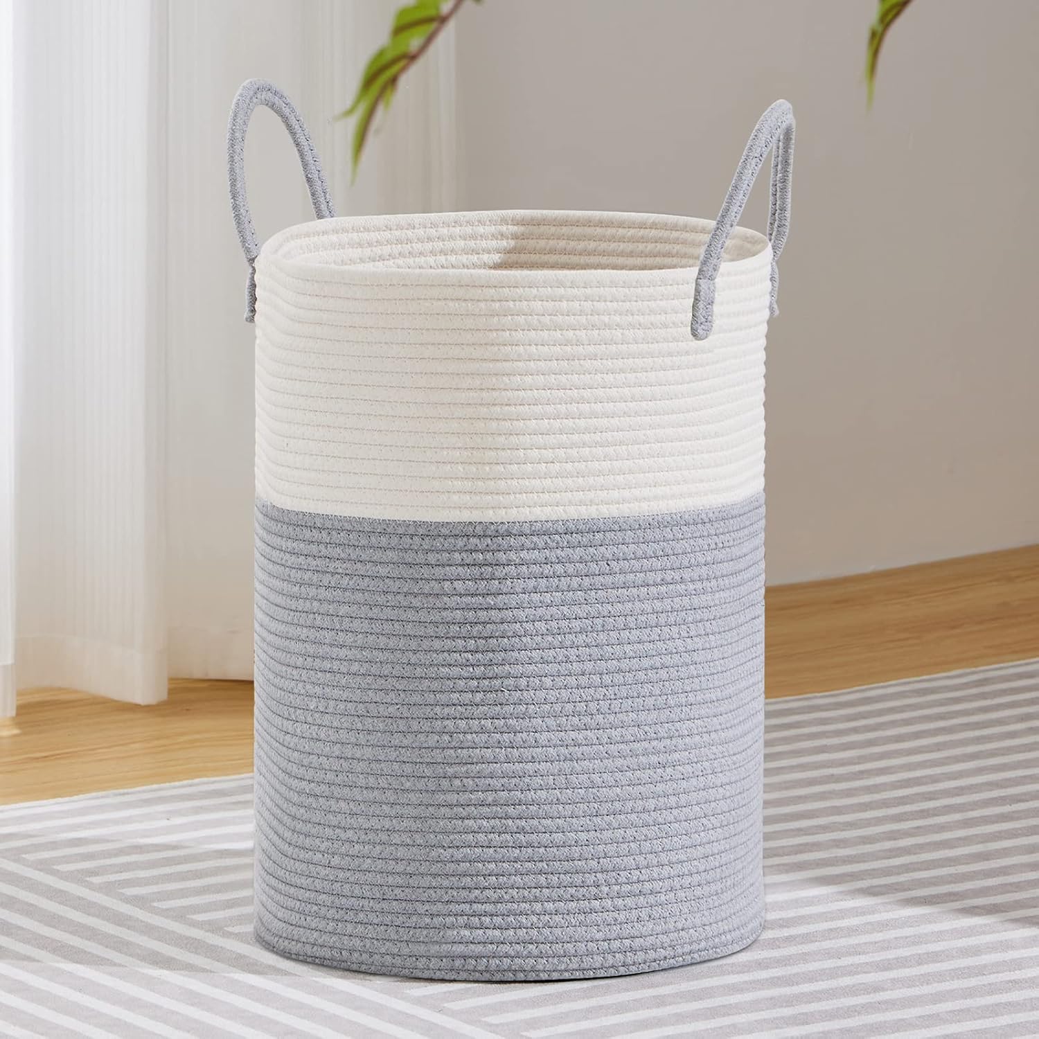 VIPOSCO Large Laundry Hamper, Tall Woven Rope Storage Basket for Blanket, Toys, Dirty Clothes in