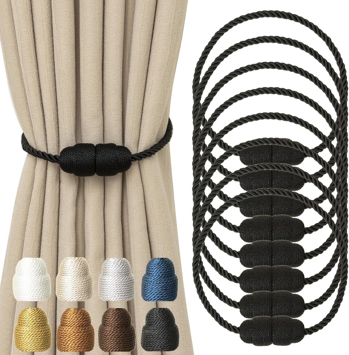 Magnetic Curtain Tiebacks Rope Curtain Tie Backs for Curtains 8 Pack Curtain Holders for Drapes