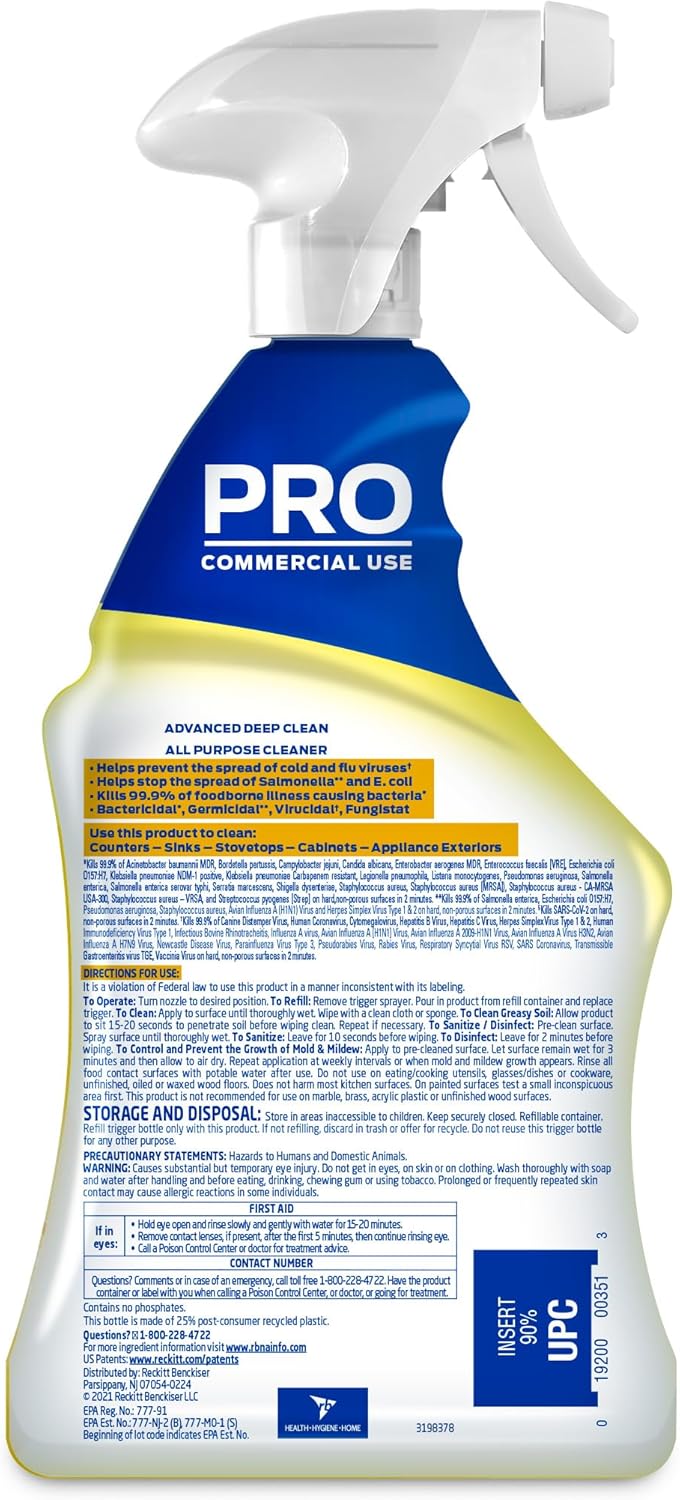 Lysol Pro All-Purpose Cleaner, Advanced Deep Cleaning Sanitizing and Disinfecting Spray, For